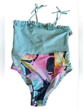 Cupshe Girls Size 10 One Piece Swimsuit Ruffle Tropical Print